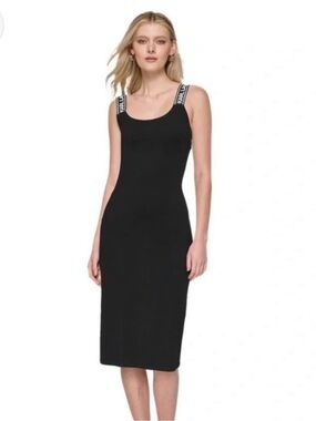 Karl Lagerfeld Black Ribbed Maxi Dress with Logo Straps